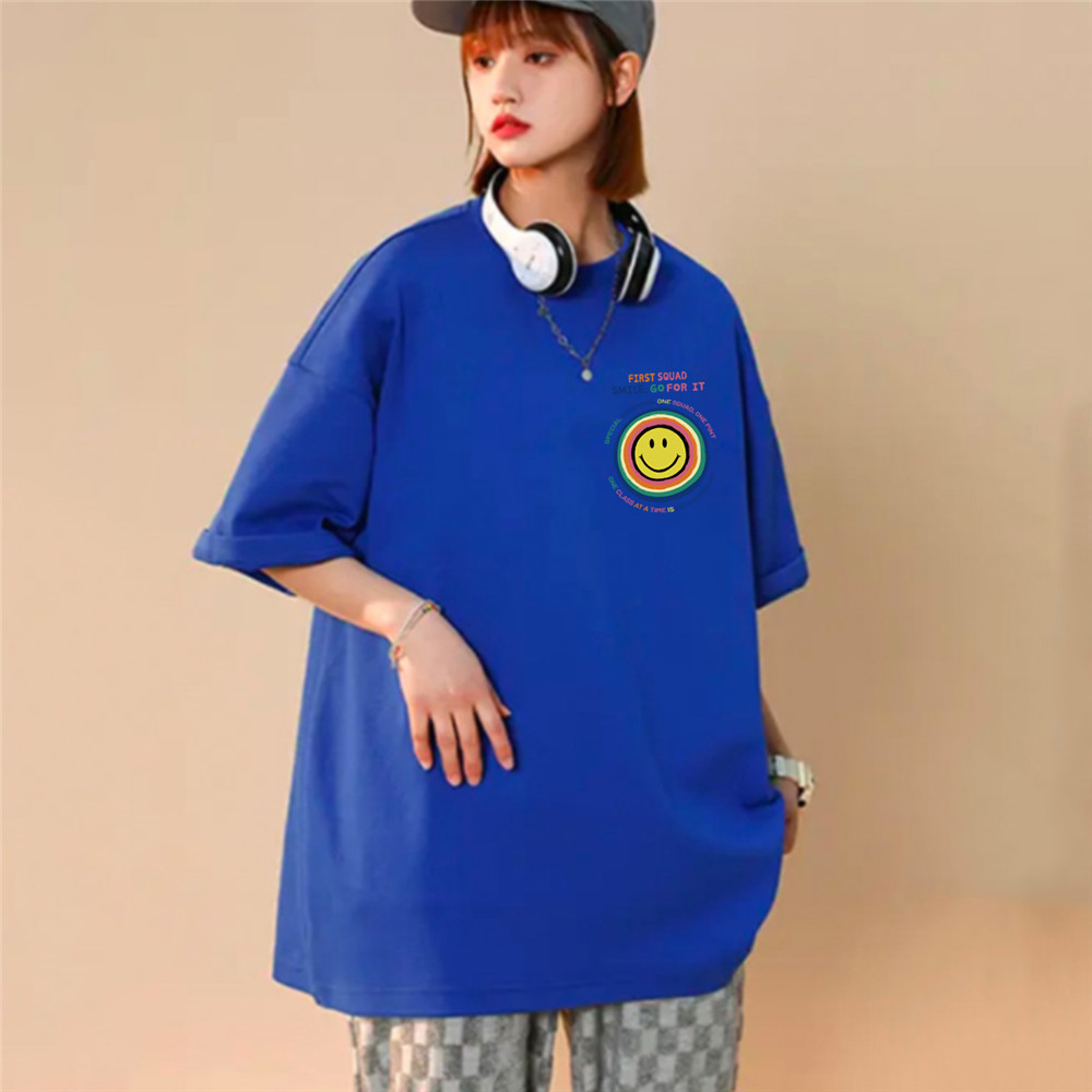 Sun Smiley Face Blue Unisex Mens/Womens Short Sleeve T-shirts Fashion Printed Japanese luxury Tops