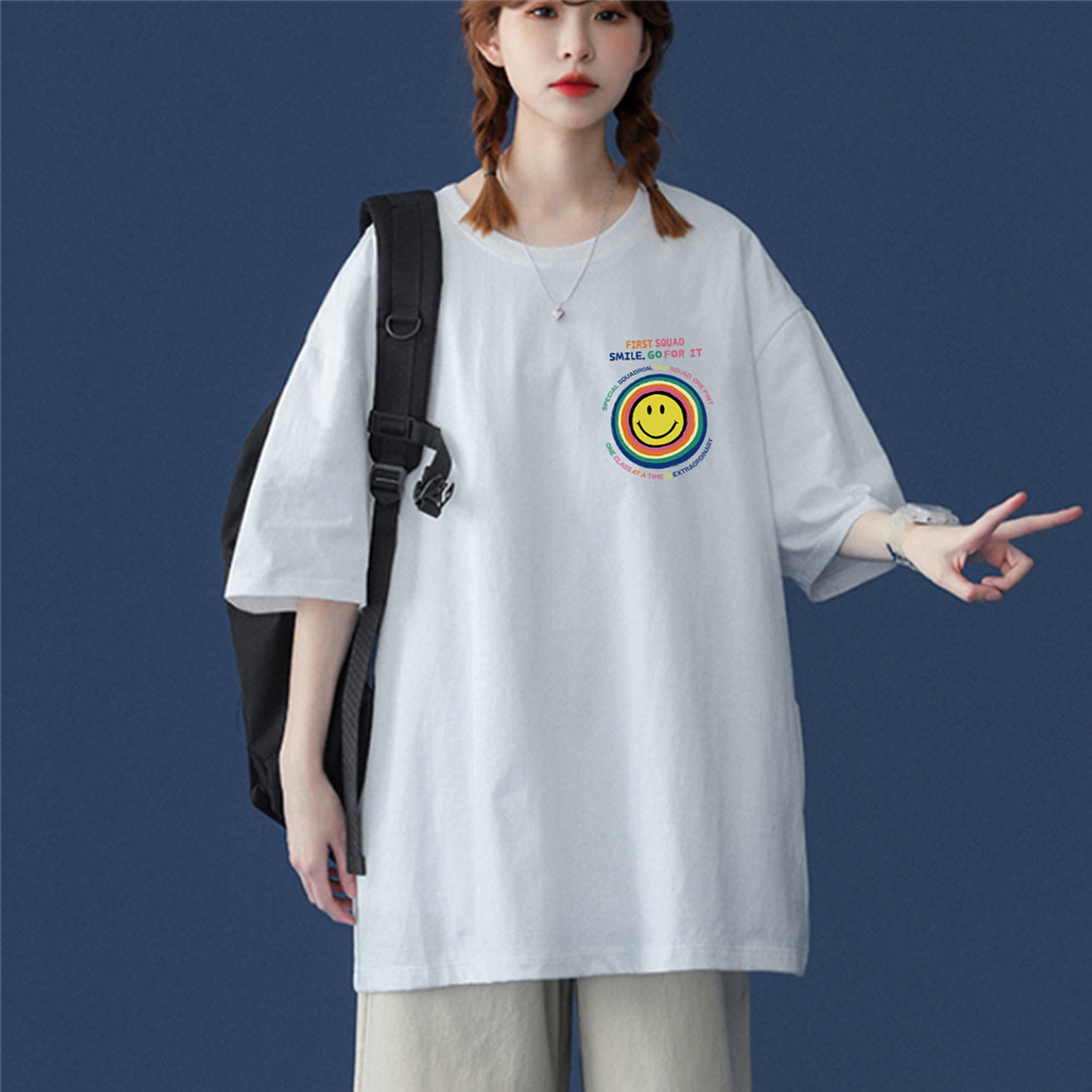 Sun Smiley Face White Unisex Mens/Womens Short Sleeve T-shirts Fashion Printed Japanese luxury Tops