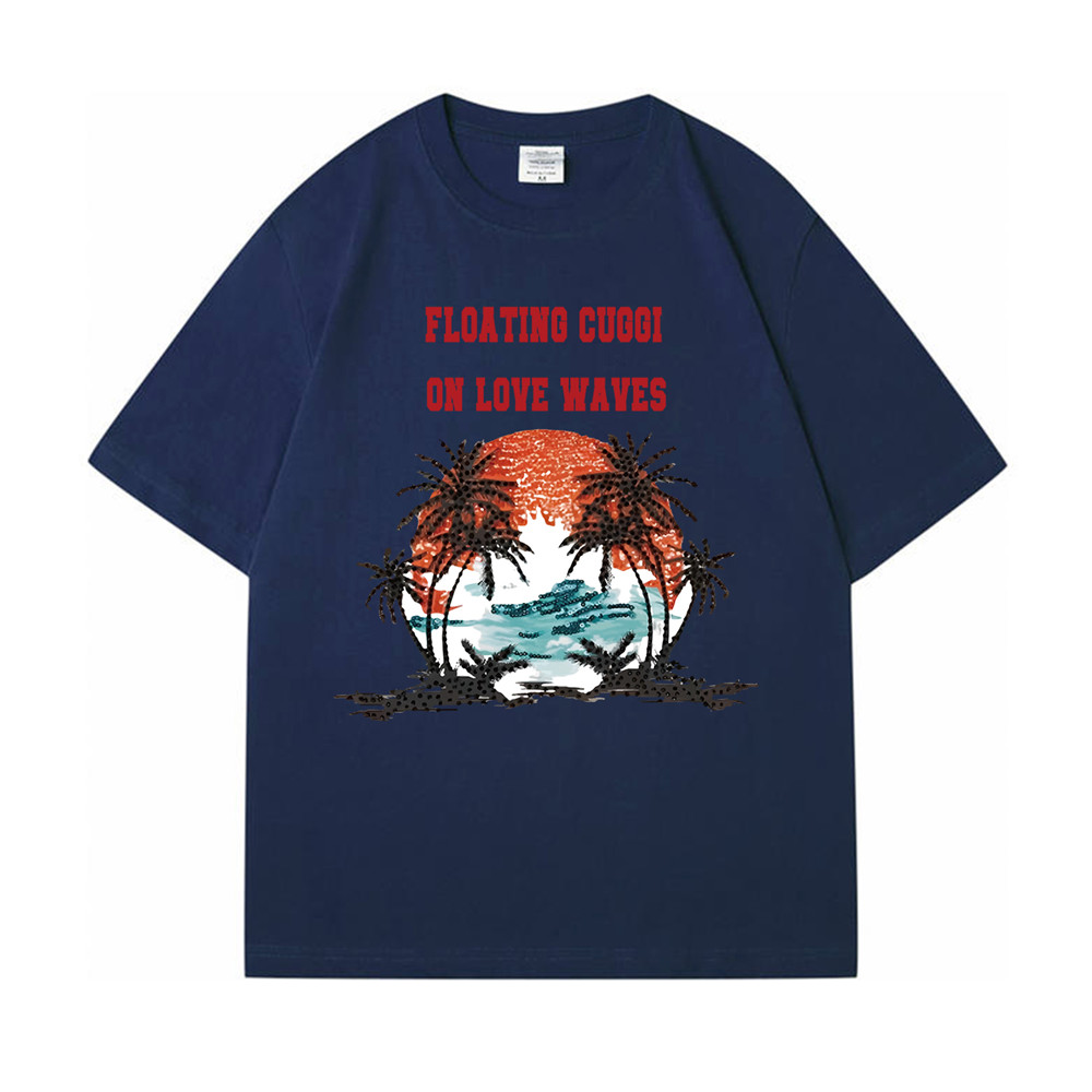 Sunset Coconut Forest blue Unisex Mens/Womens Short Sleeve T-shirts Fashion Printed Japanese luxury Tops