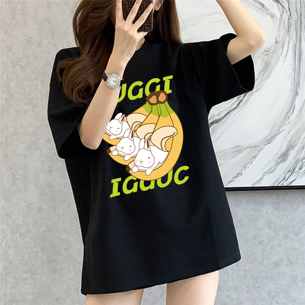 Banana Rabbit black Unisex Mens/Womens Short Sleeve T-shirts Fashion Printed Japanese luxury Tops