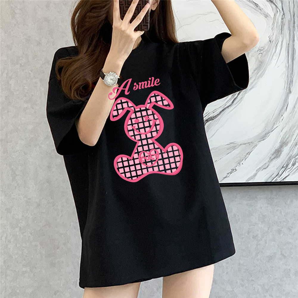 A Smile Rabbit black Unisex Mens/Womens Short Sleeve T-shirts Fashion Printed Japanese luxury Tops