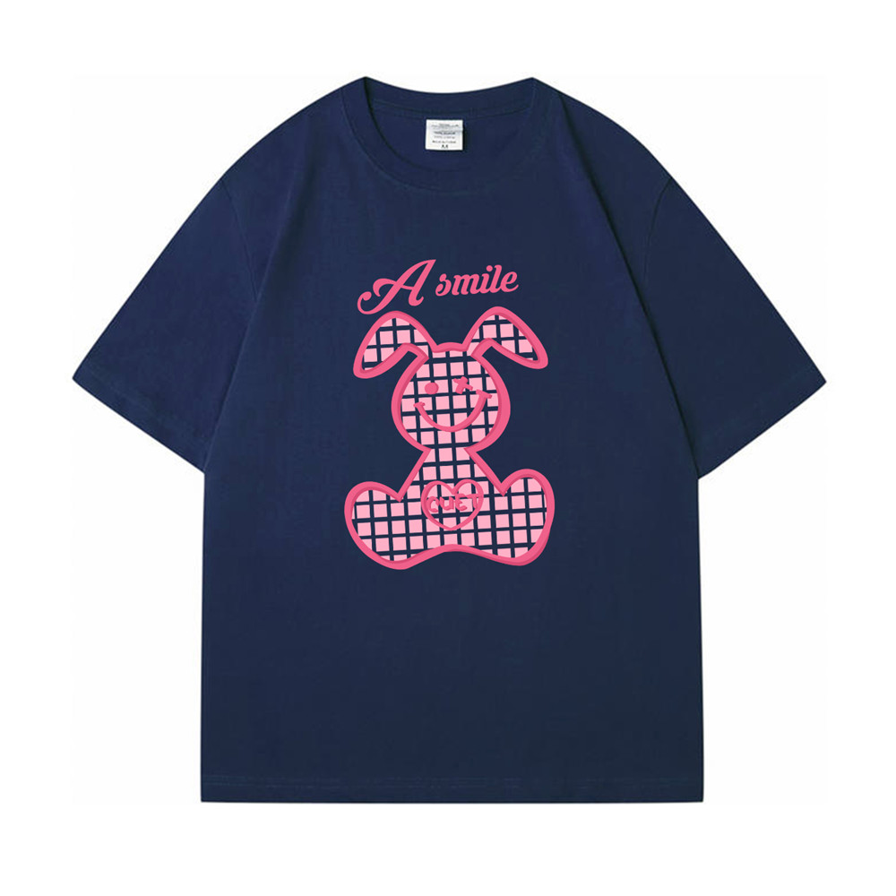 A Smile Rabbit blue Unisex Mens/Womens Short Sleeve T-shirts Fashion Printed Japanese luxury Tops