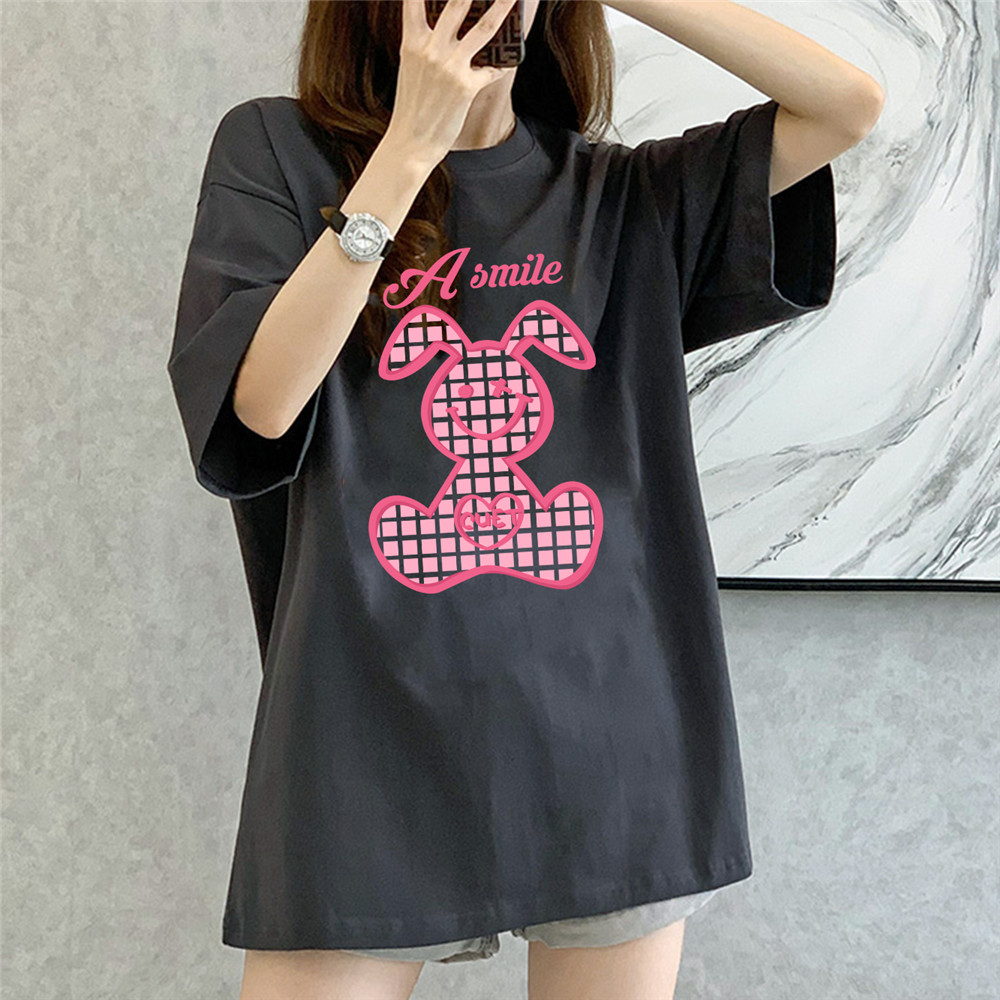 A Smile Rabbit grey Unisex Mens/Womens Short Sleeve T-shirts Fashion Printed Japanese luxury Tops