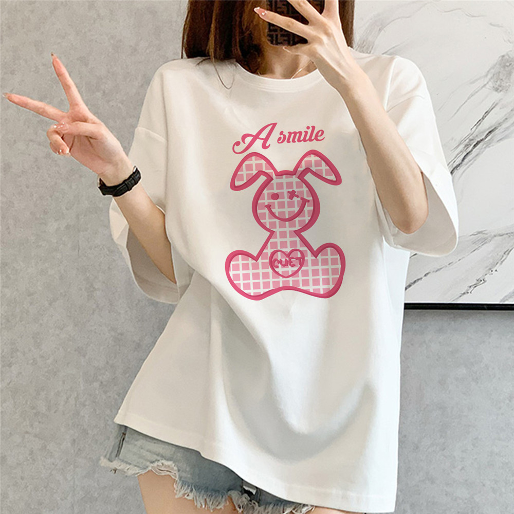 A Smile Rabbit white Unisex Mens/Womens Short Sleeve T-shirts Fashion Printed Japanese luxury Tops