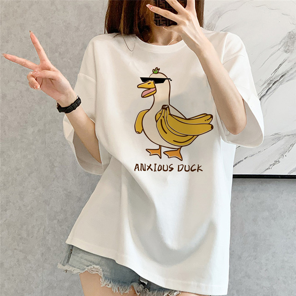 ANXIOUS Duck 1 Unisex Mens/Womens Short Sleeve T-shirts Fashion Printed Japanese luxury Tops