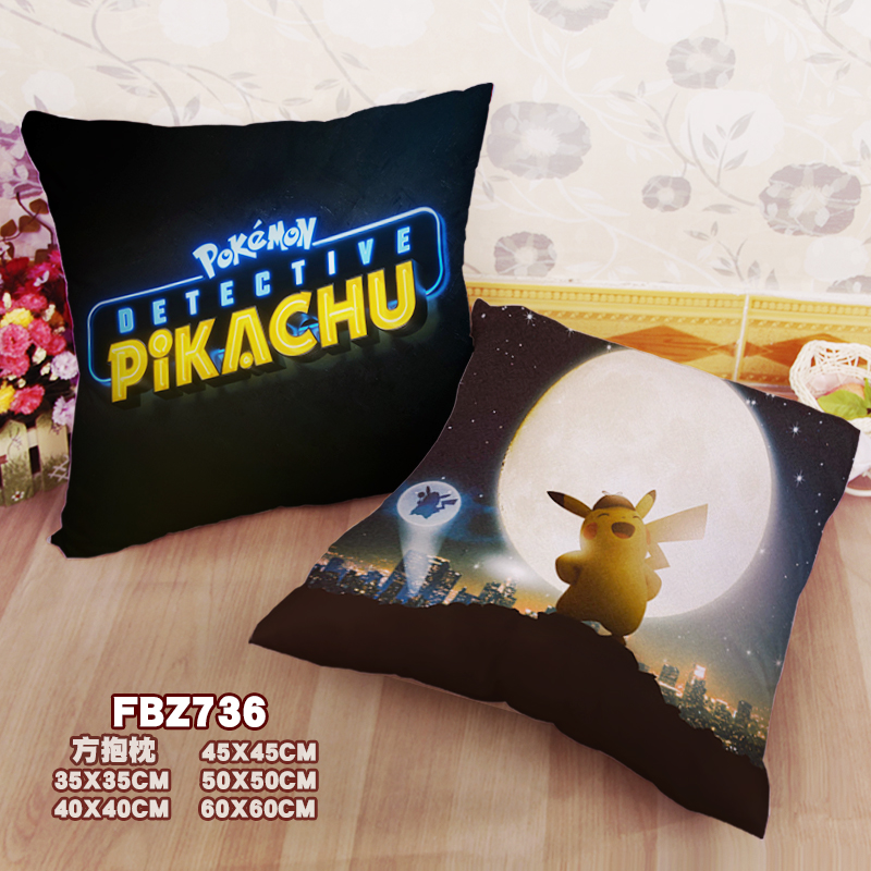 Great Detective Pikachu-Movie Party 45x45cm(18x18inch) Square Anime Dakimakura Throw Pillow Case