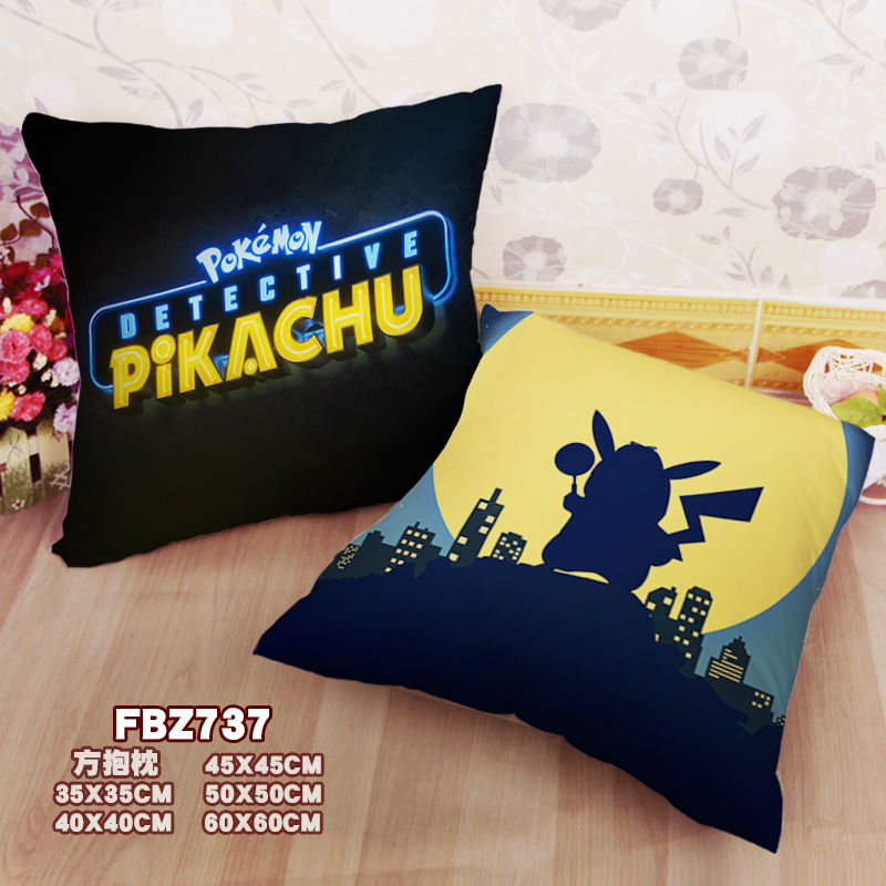 Great Detective Pikachu-Movie Party 45x45cm(18x18inch) Square Anime Dakimakura Throw Pillow Case