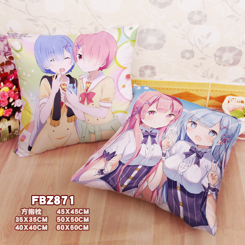 New Rem Re Zero 45x45cm(18x18inch) Square Anime Dakimakura Throw Pillow Cover Fbz871
