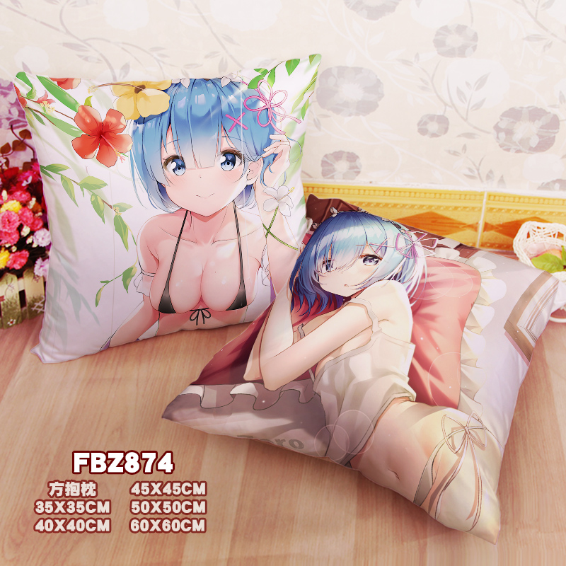 New Rem Re Zero 45x45cm(18x18inch) Square Anime Dakimakura Throw Pillow Cover Fbz874