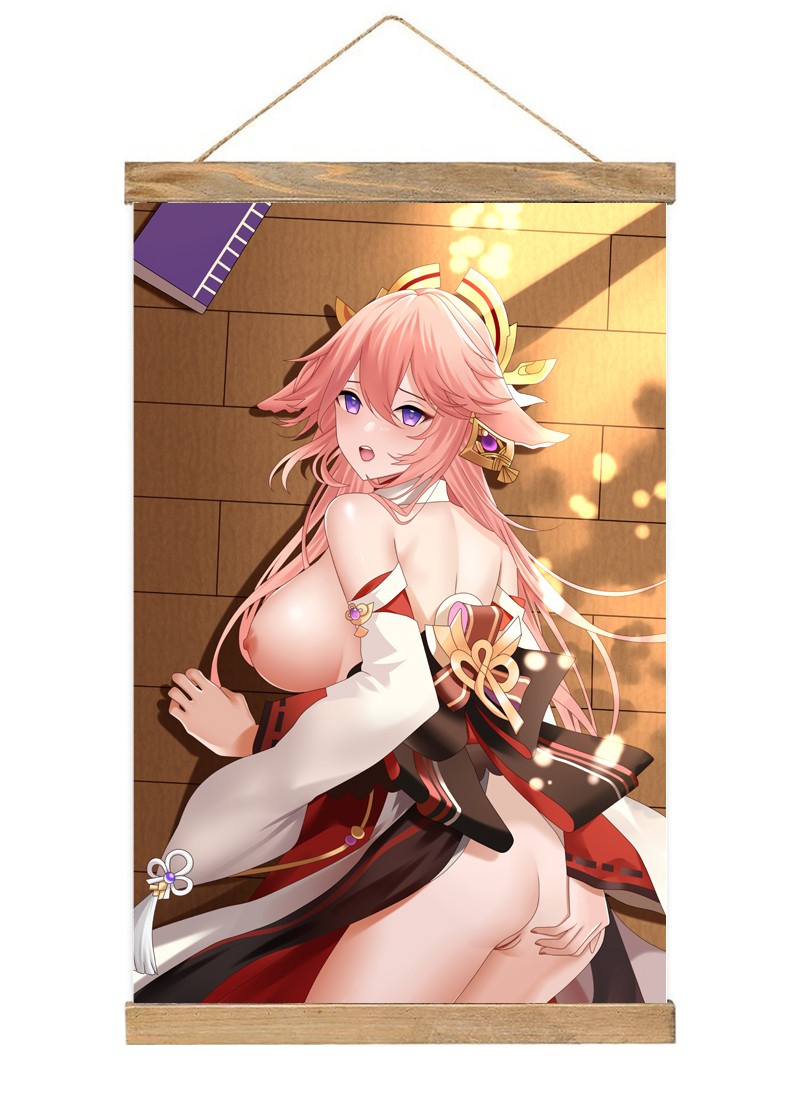 Genshin Impact Yae Miko Scroll Painting Wall Picture Anime Wall Scroll Hanging Home Decor