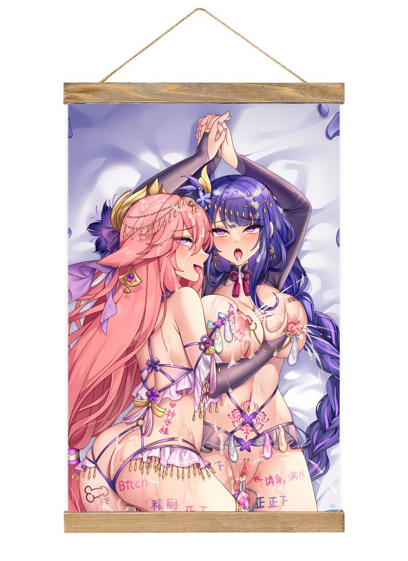 Genshin Impact Yae Miko & Raiden Shogun Baal-1 Scroll Painting Wall Picture Anime Wall Scroll Hanging Home Decor