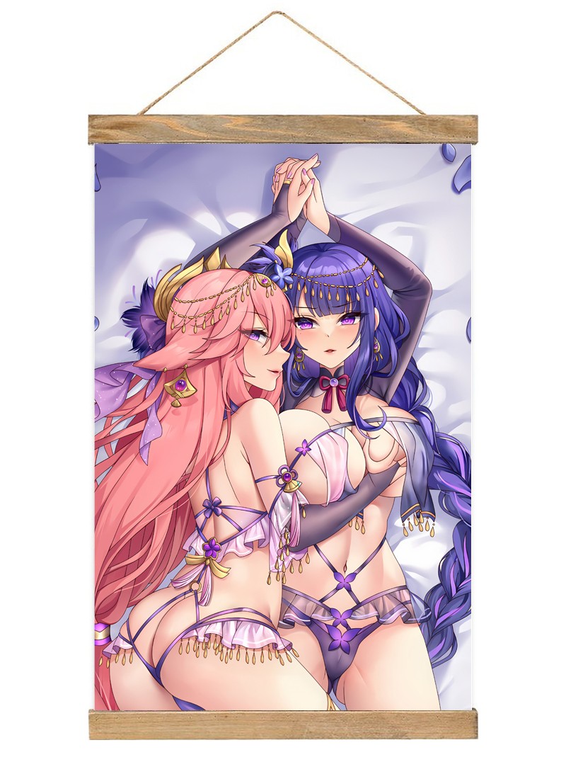 Genshin Impact Yae Miko & Raiden Shogun Baal-1 Scroll Painting Wall Picture Anime Wall Scroll Hanging Home Decor