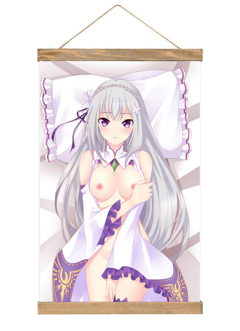 ReZero Emilia-1 Scroll Painting Wall Picture Anime Wall Scroll Hanging Home Decor