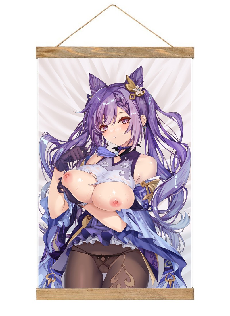 Genshin Impact Keqing-1 Scroll Painting Wall Picture Anime Wall Scroll Hanging Home Decor