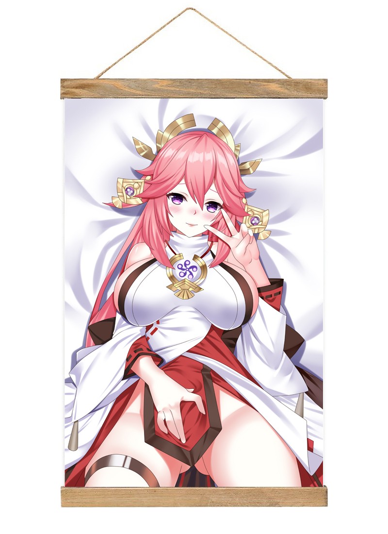 Genshin Impact Yae Miko-1 Scroll Painting Wall Picture Anime Wall Scroll Hanging Home Decor