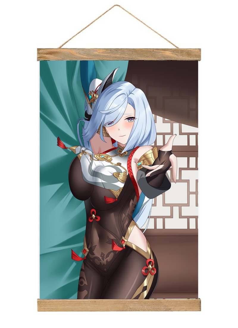 Genshin Impact Shenhe Scroll Painting Wall Picture Anime Wall Scroll Hanging Home Decor