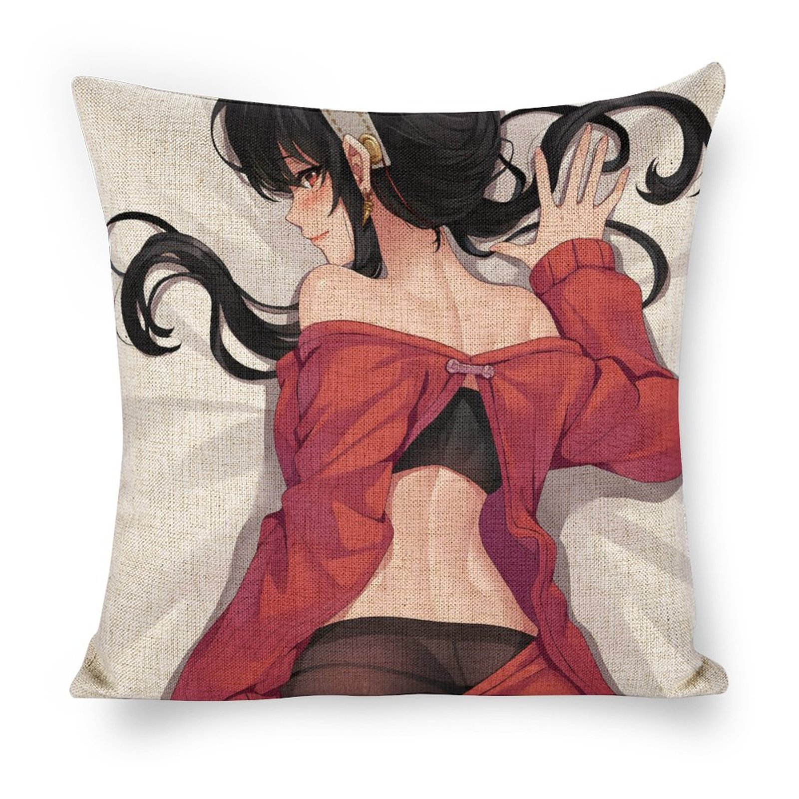 Spy x Family Thorn Princess Yor Forger Breathable Linen Square Throw Cushion Cover 18x18in(45x45cm)