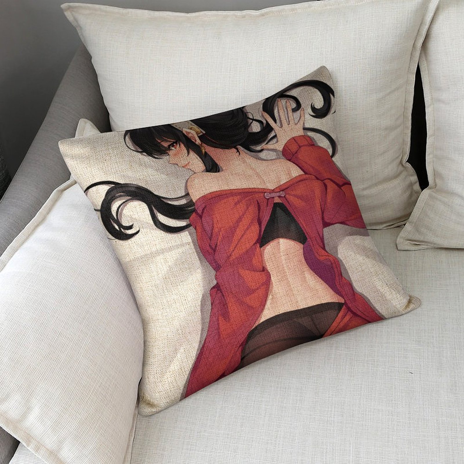 Spy x Family Thorn Princess Yor Forger Breathable Linen Square Throw Cushion Cover 18x18in(45x45cm)