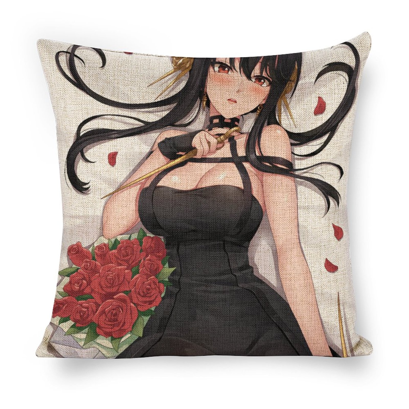 Spy x Family Thorn Princess Yor Forger Breathable Linen Square Throw Cushion Cover 18x18in(45x45cm)