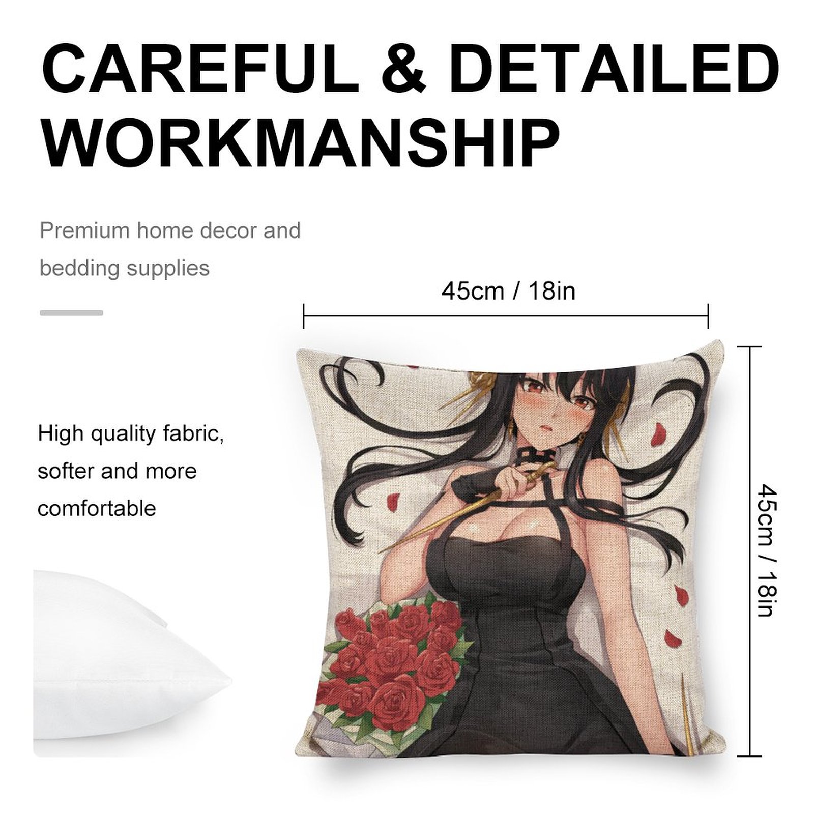 Spy x Family Thorn Princess Yor Forger Breathable Linen Square Throw Cushion Cover 18x18in(45x45cm)