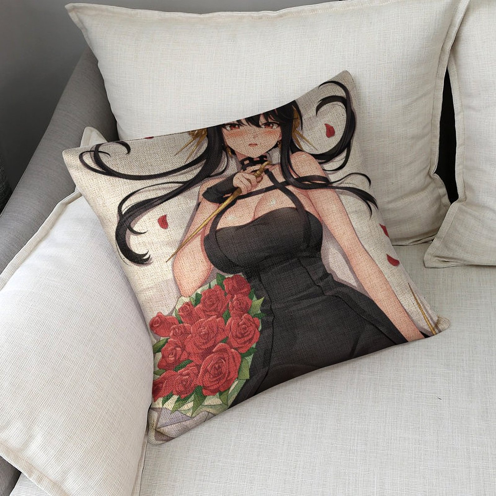 Spy x Family Thorn Princess Yor Forger Breathable Linen Square Throw Cushion Cover 18x18in(45x45cm)