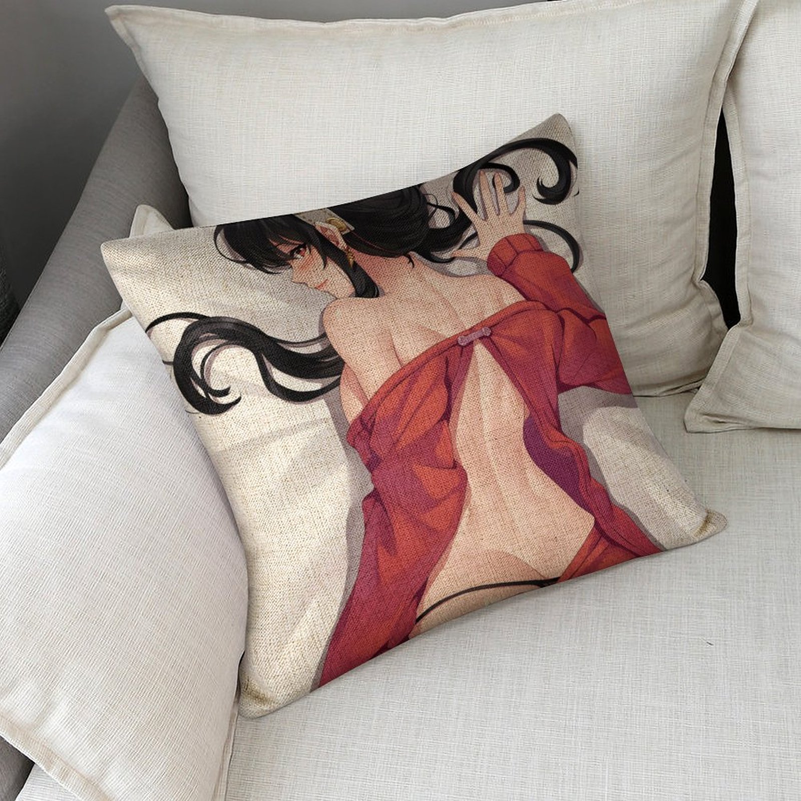 Spy x Family Thorn Princess Yor Forger Breathable Linen Square Throw Cushion Cover 18x18in(45x45cm)