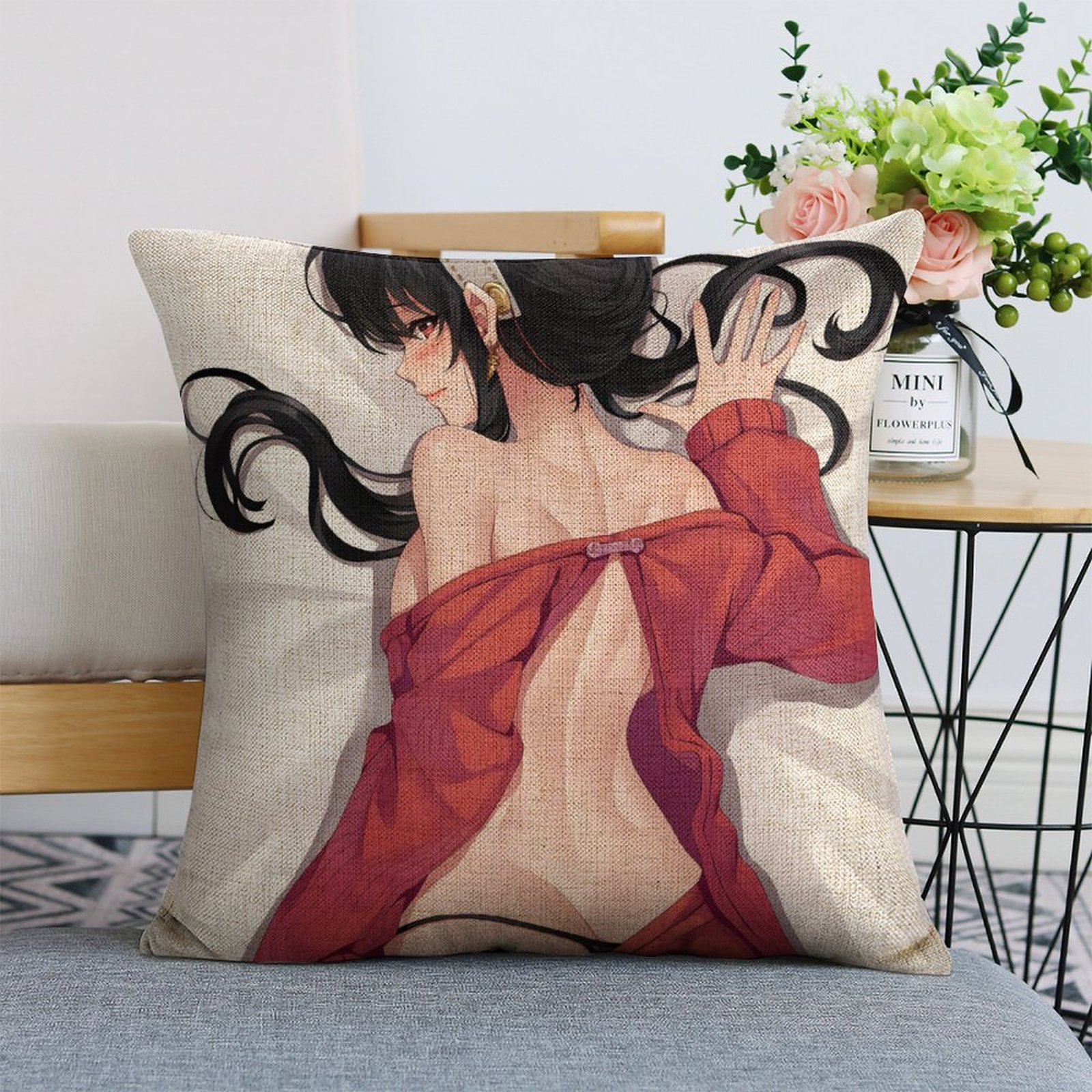 Spy x Family Thorn Princess Yor Forger Breathable Linen Square Throw Cushion Cover 18x18in(45x45cm)