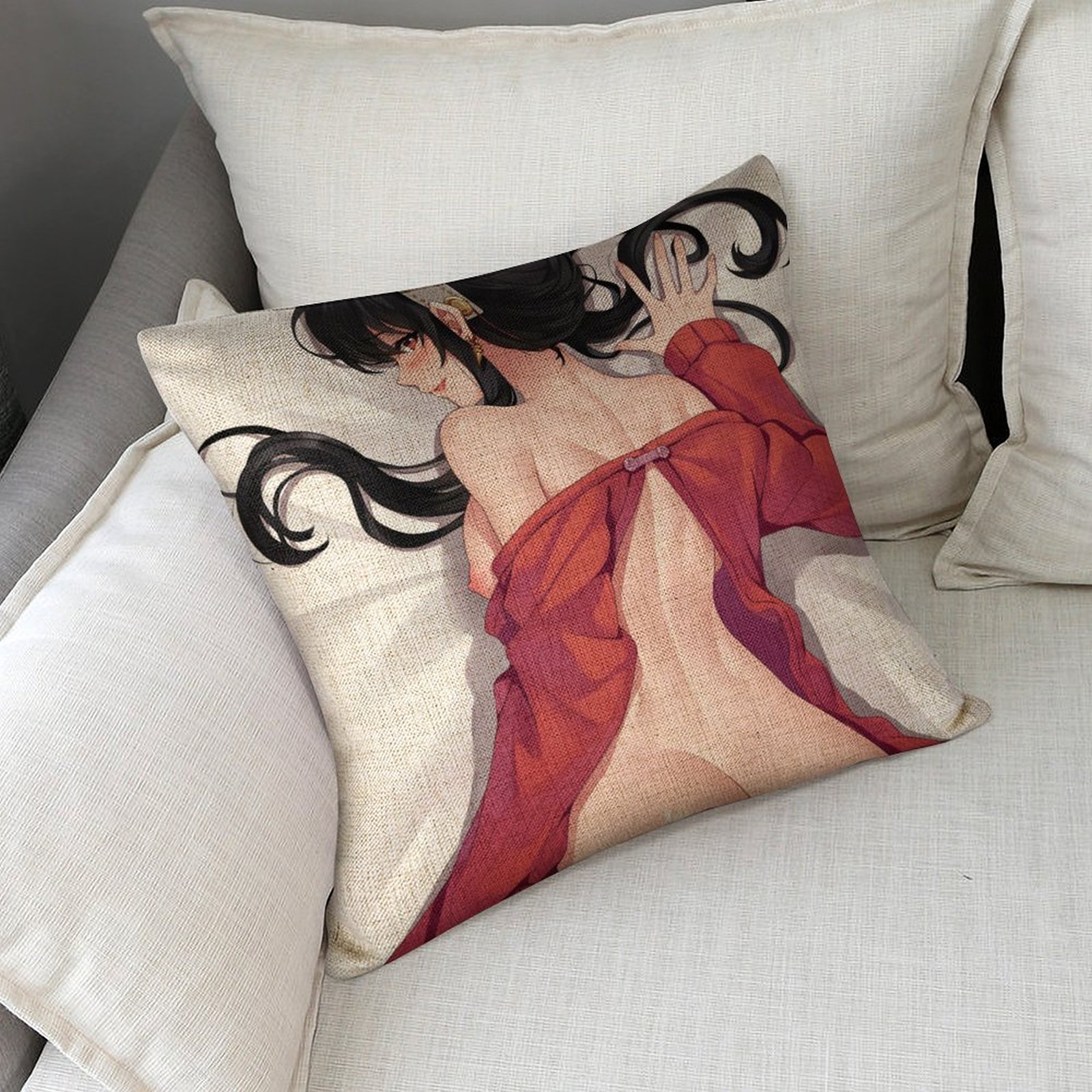 Spy x Family Thorn Princess Yor Forger Breathable Linen Square Throw Cushion Cover 18x18in(45x45cm)