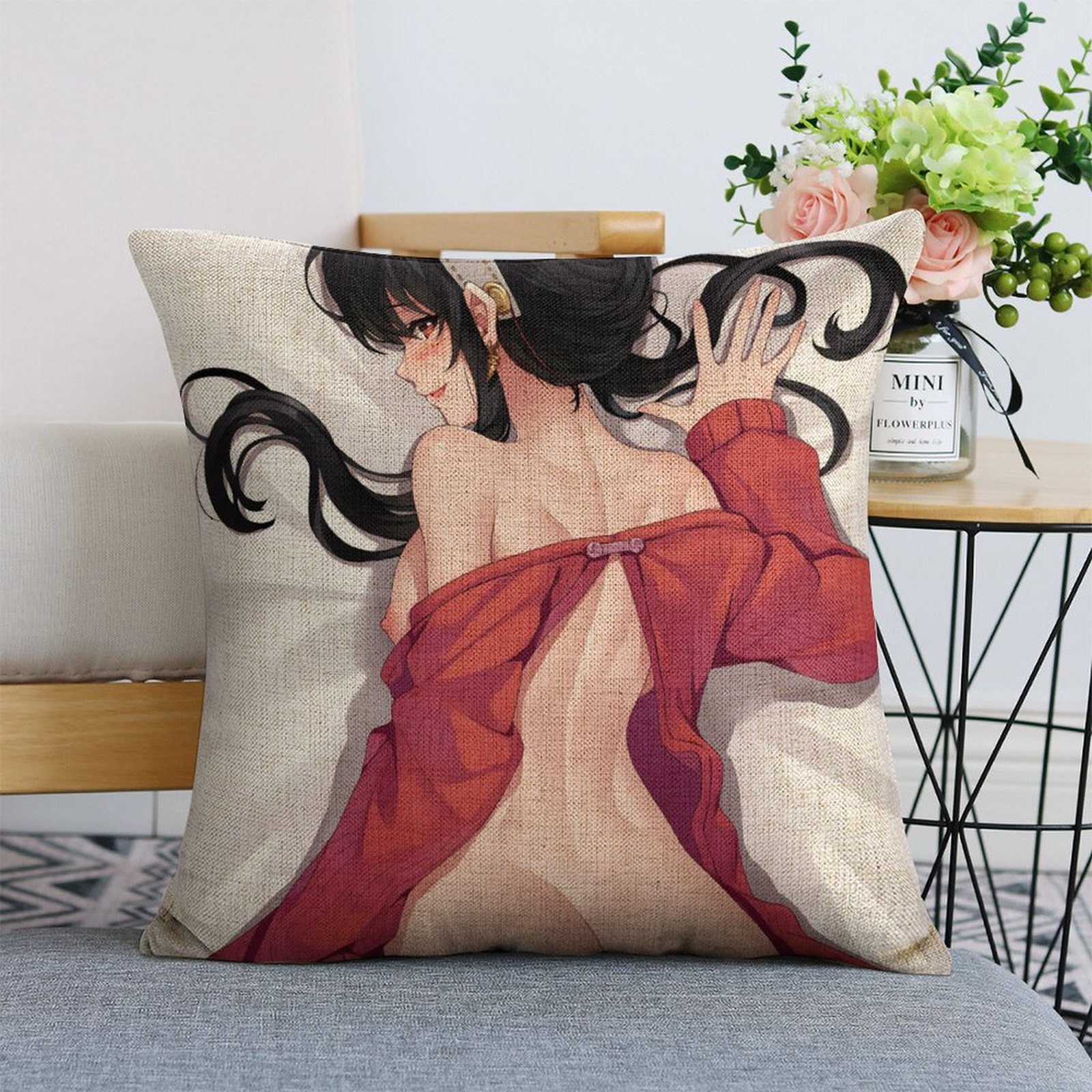 Spy x Family Thorn Princess Yor Forger Breathable Linen Square Throw Cushion Cover 18x18in(45x45cm)