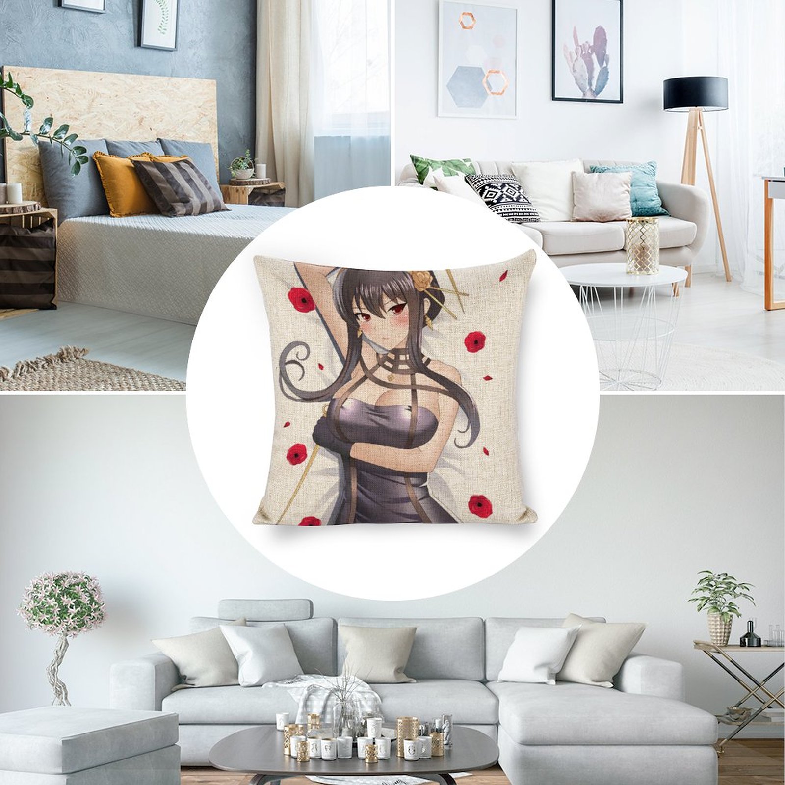 Spy x Family Thorn Princess Yor Forger Breathable Linen Square Throw Cushion Cover 18x18in(45x45cm)